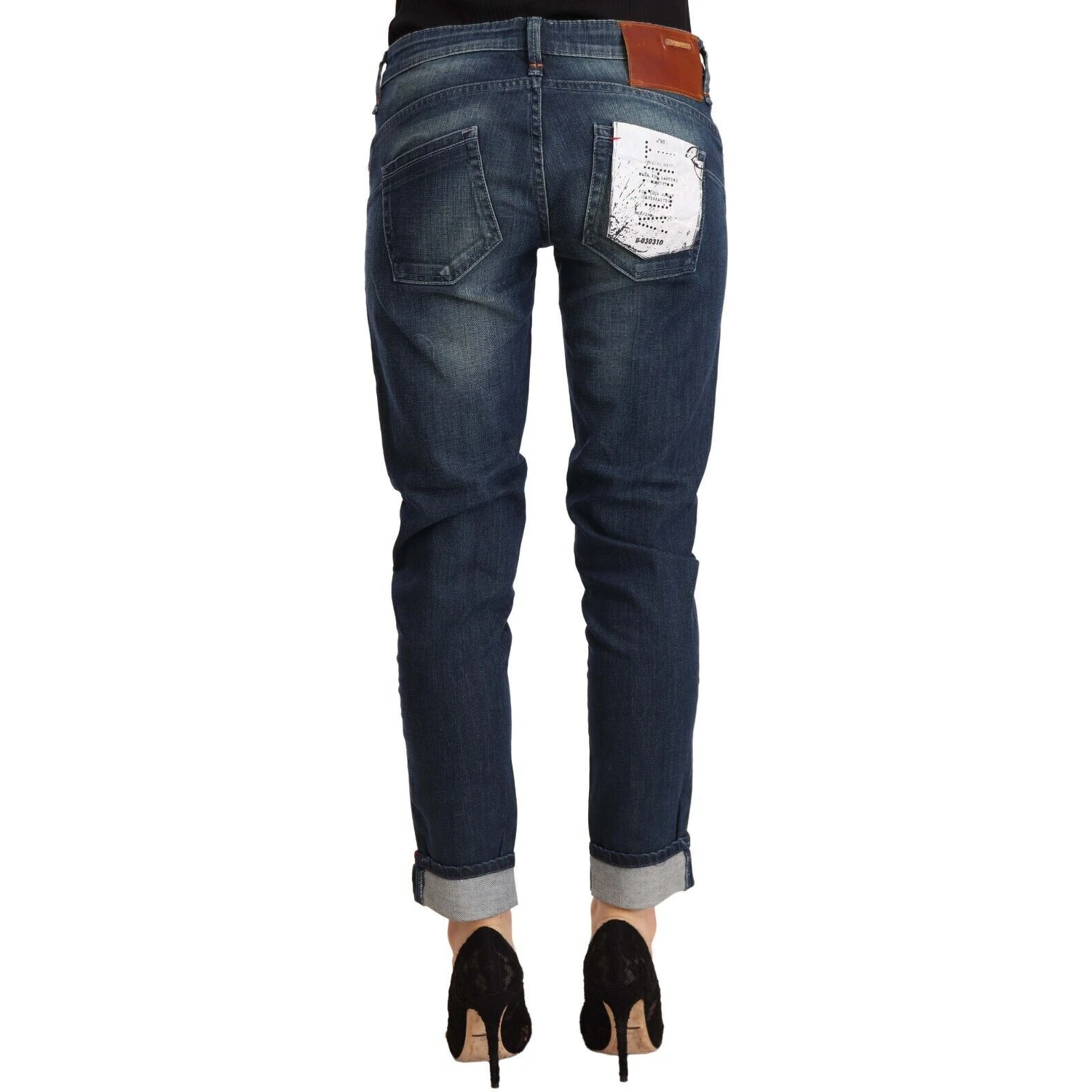 Blue Washed Low Waist Skinny Denim Folded Hem Jeans