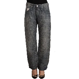 Gray Washed Ramie Straight Denim Folded Hem Jeans