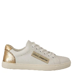 White Gold Leather Low Top Sneakers