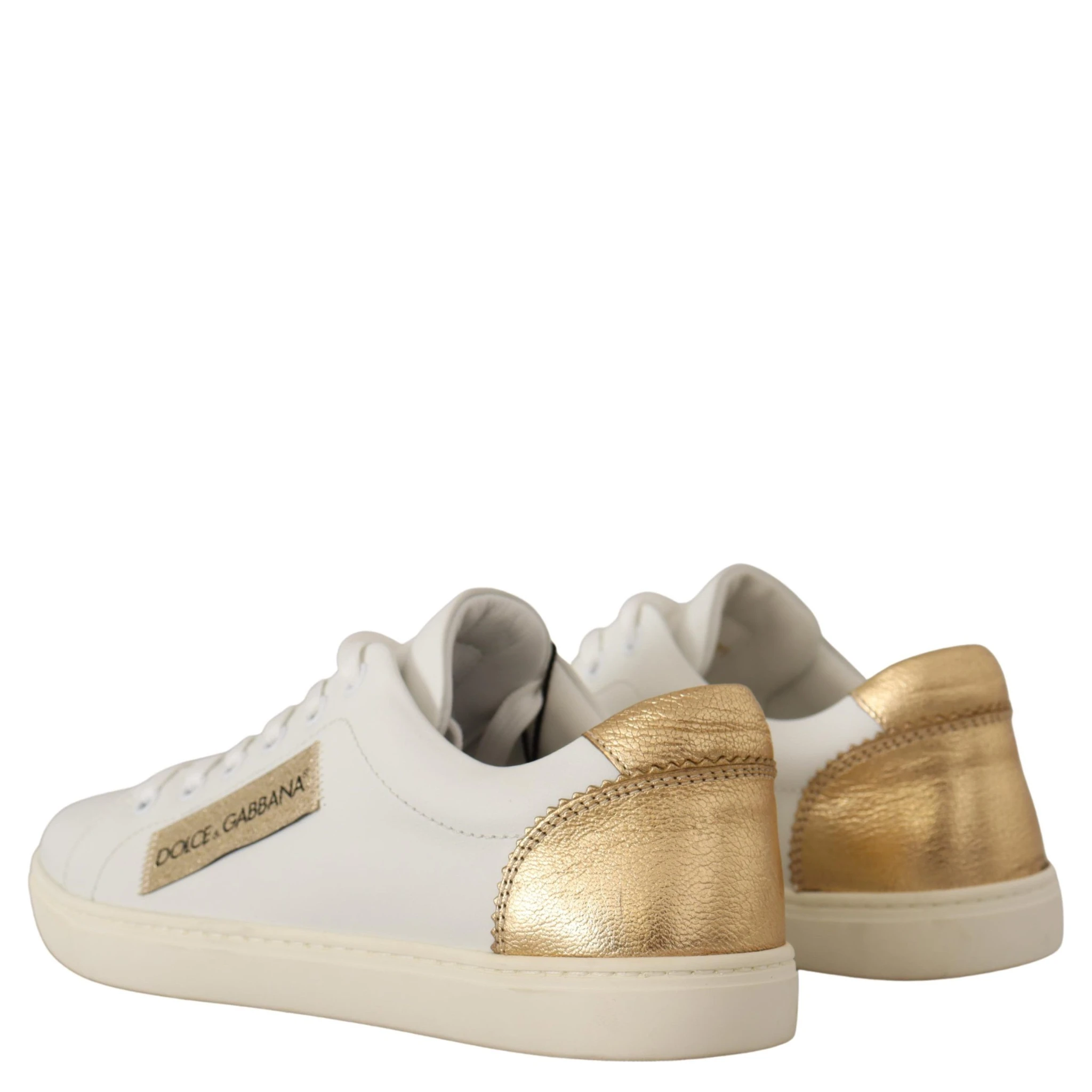 White Gold Leather Low Top Sneakers