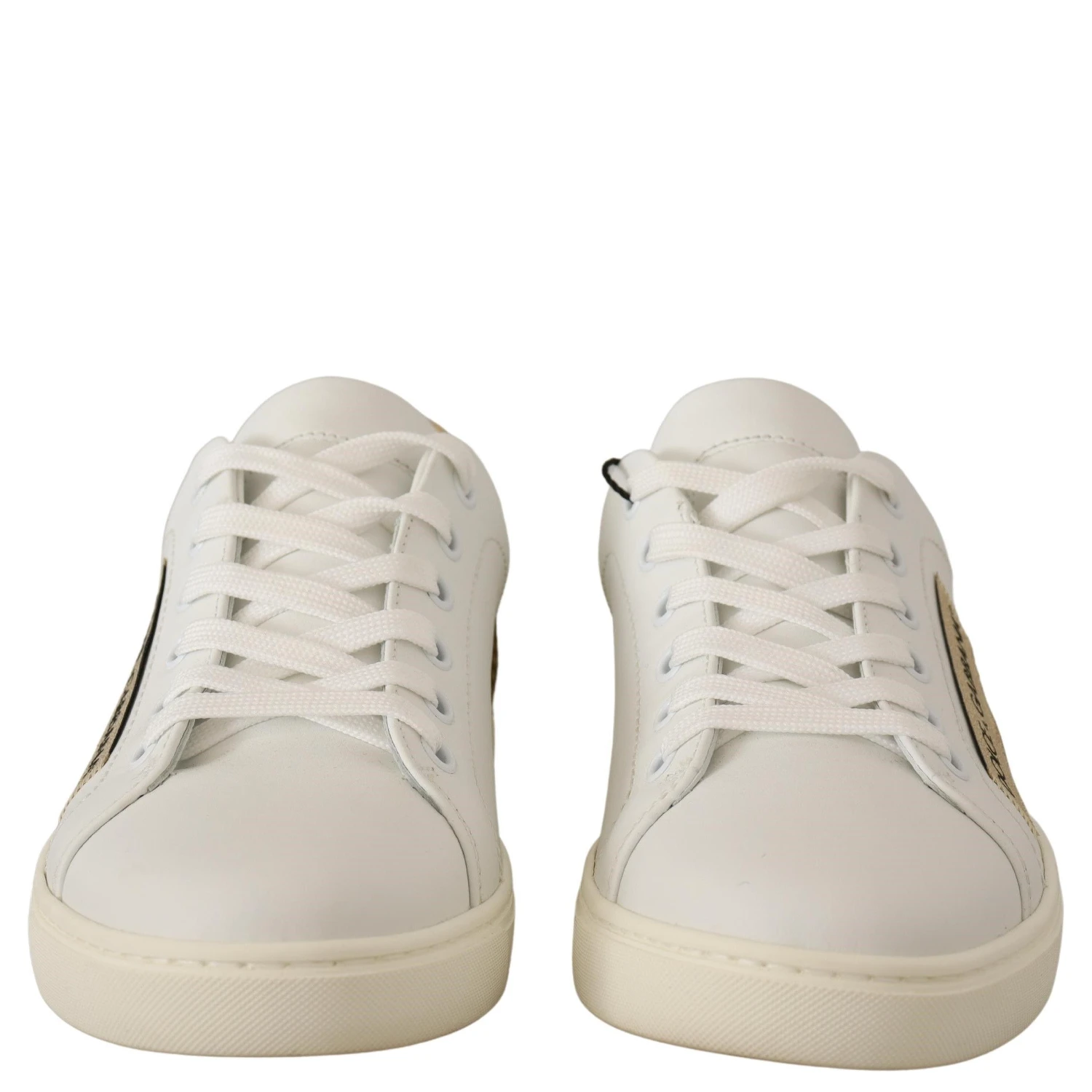 White Gold Leather Low Top Sneakers