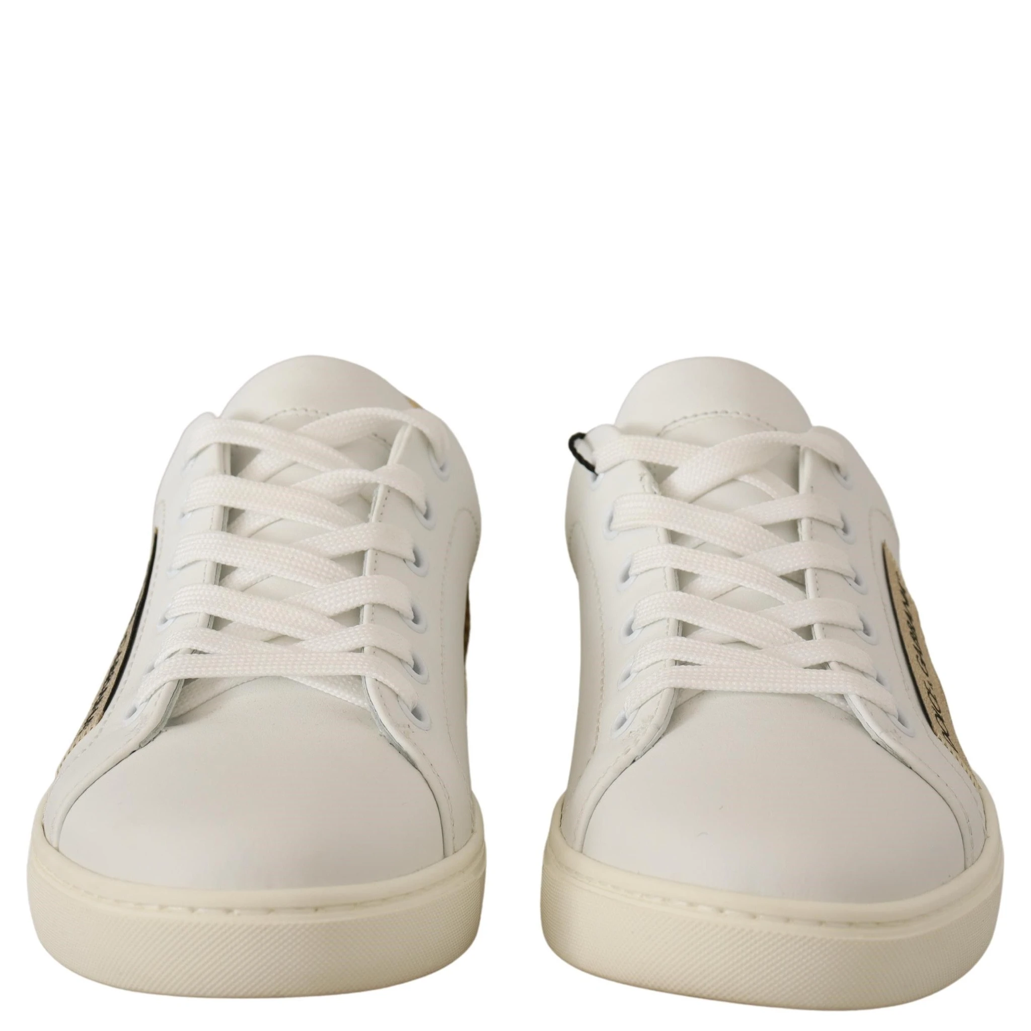 White Gold Leather Low Top Sneakers