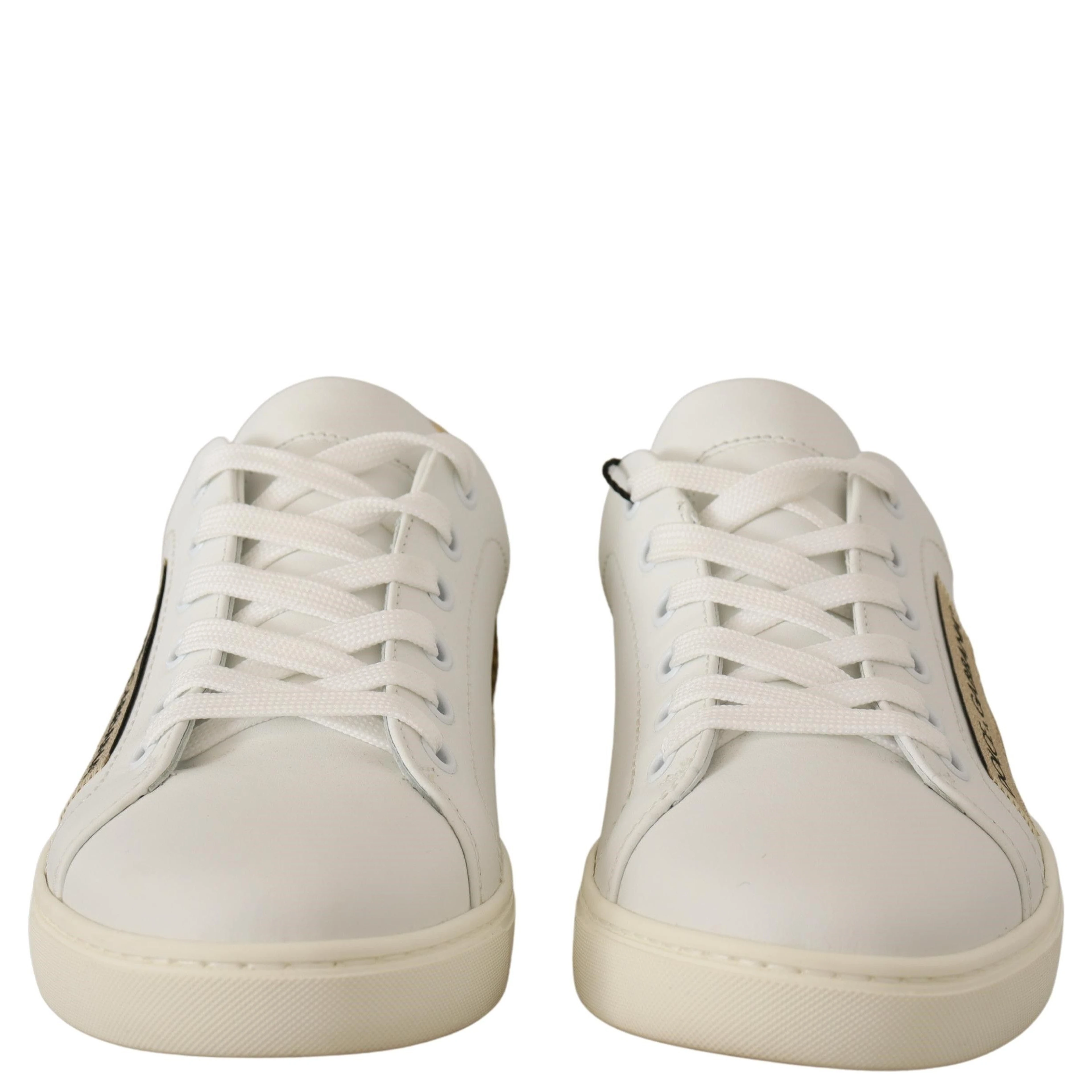 White Gold Leather Low Top Sneakers