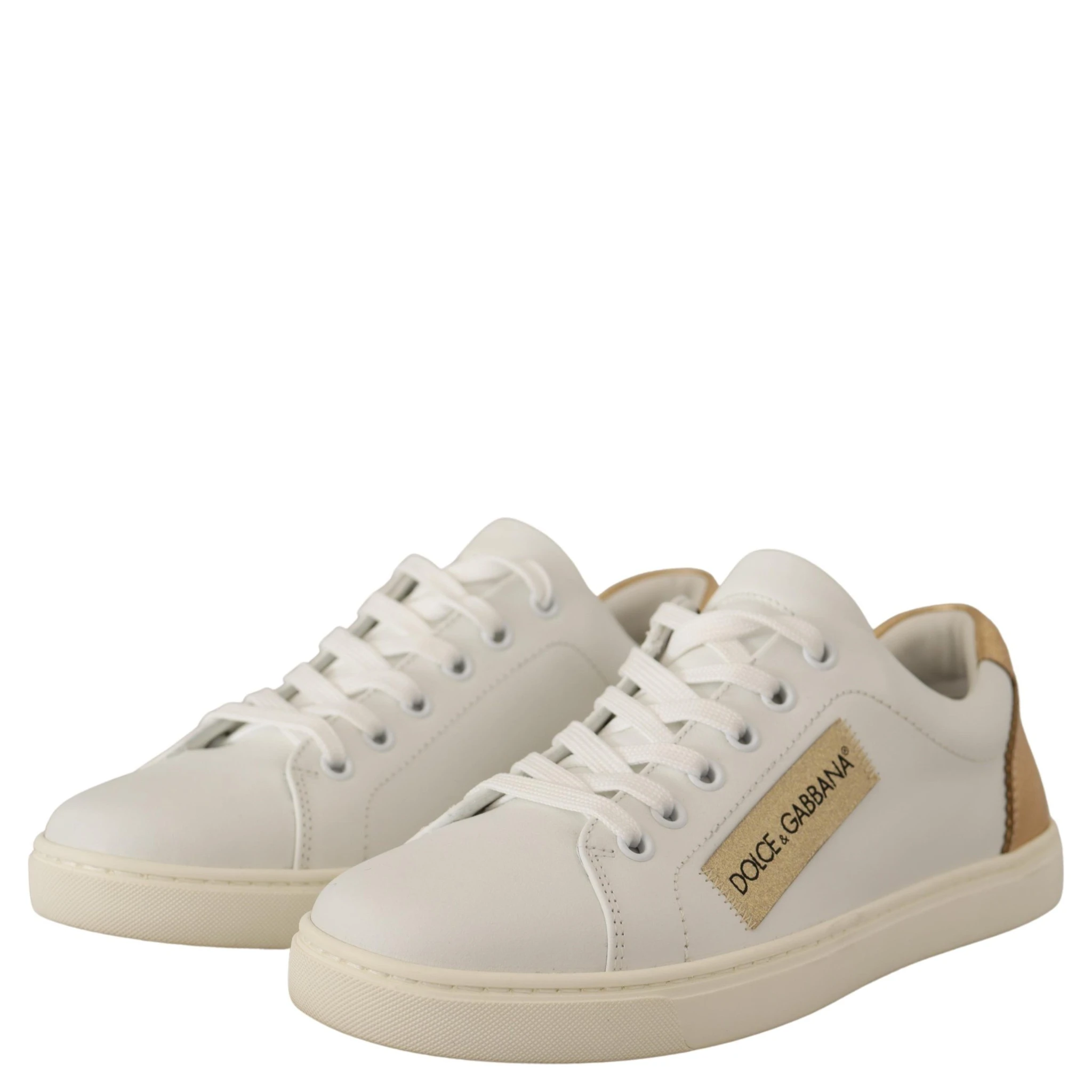 White Gold Leather Low Top Sneakers