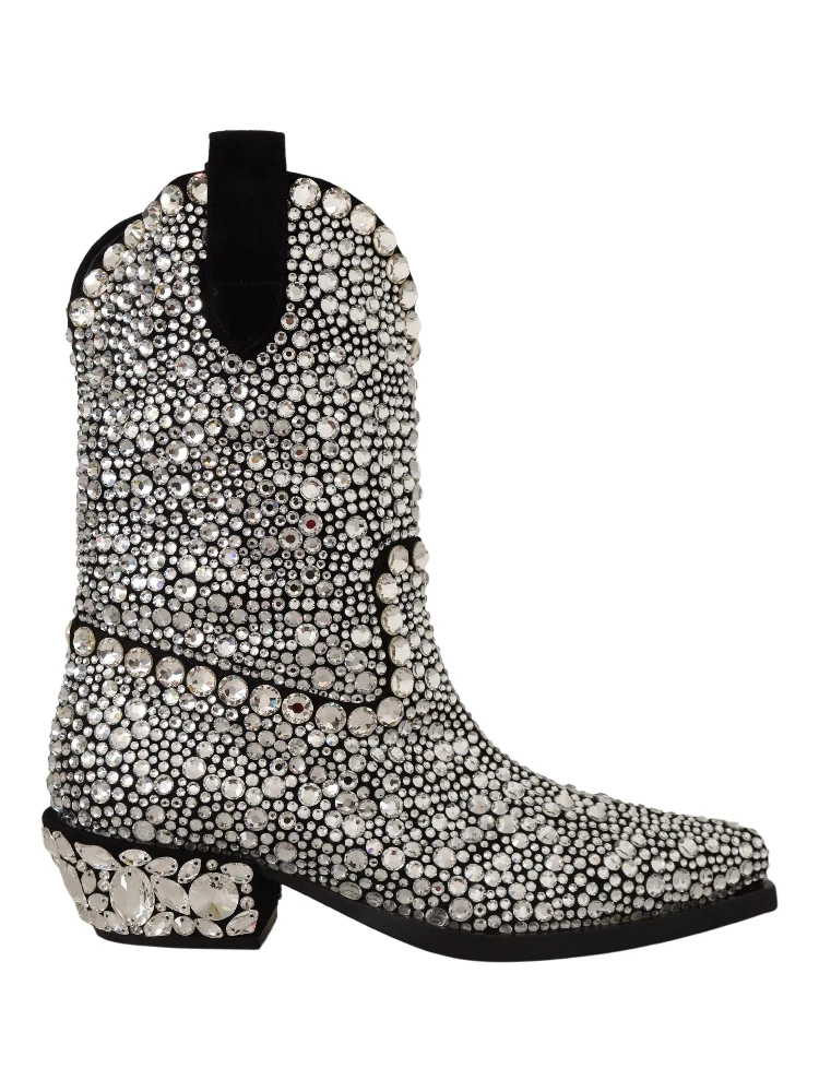 Black Suede Strass Crystal Cowgirl Boots