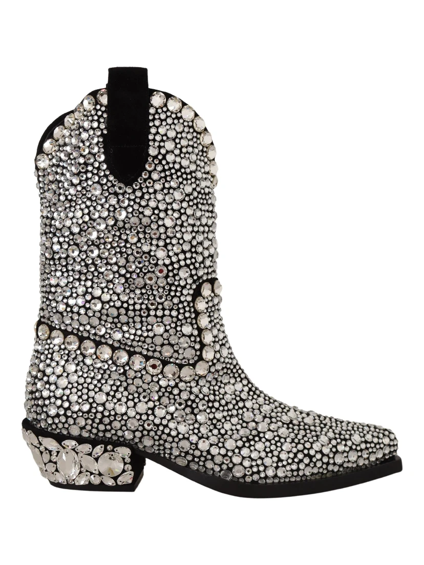 Black Suede Strass Crystal Cowgirl Boots