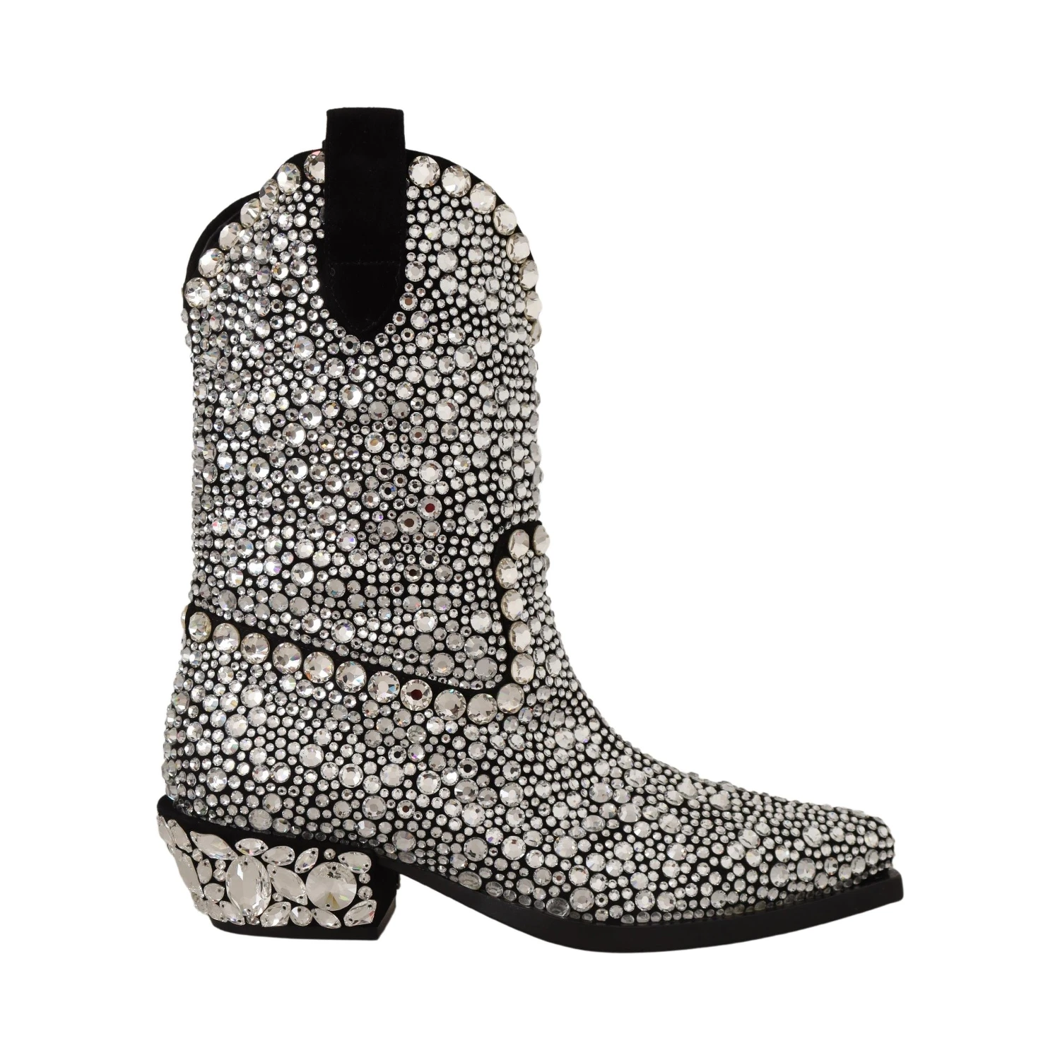 Black Suede Strass Crystal Cowgirl Boots