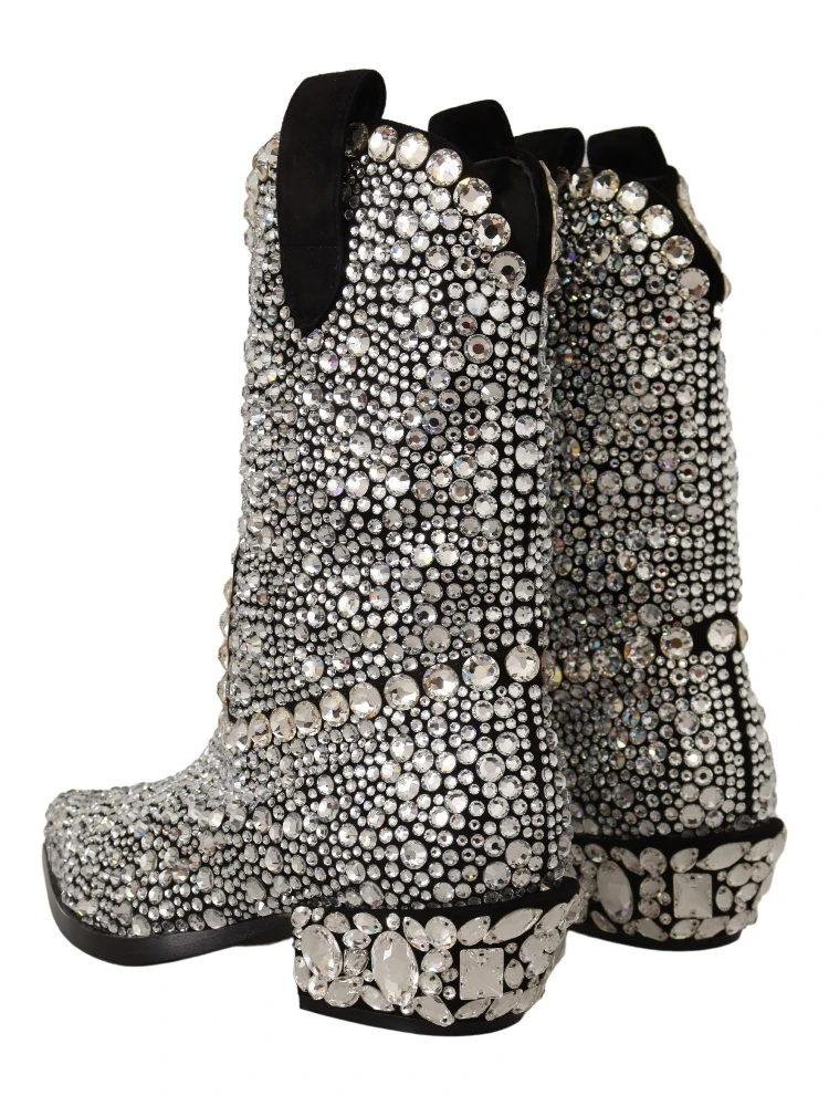 Black Suede Strass Crystal Cowgirl Boots alternative