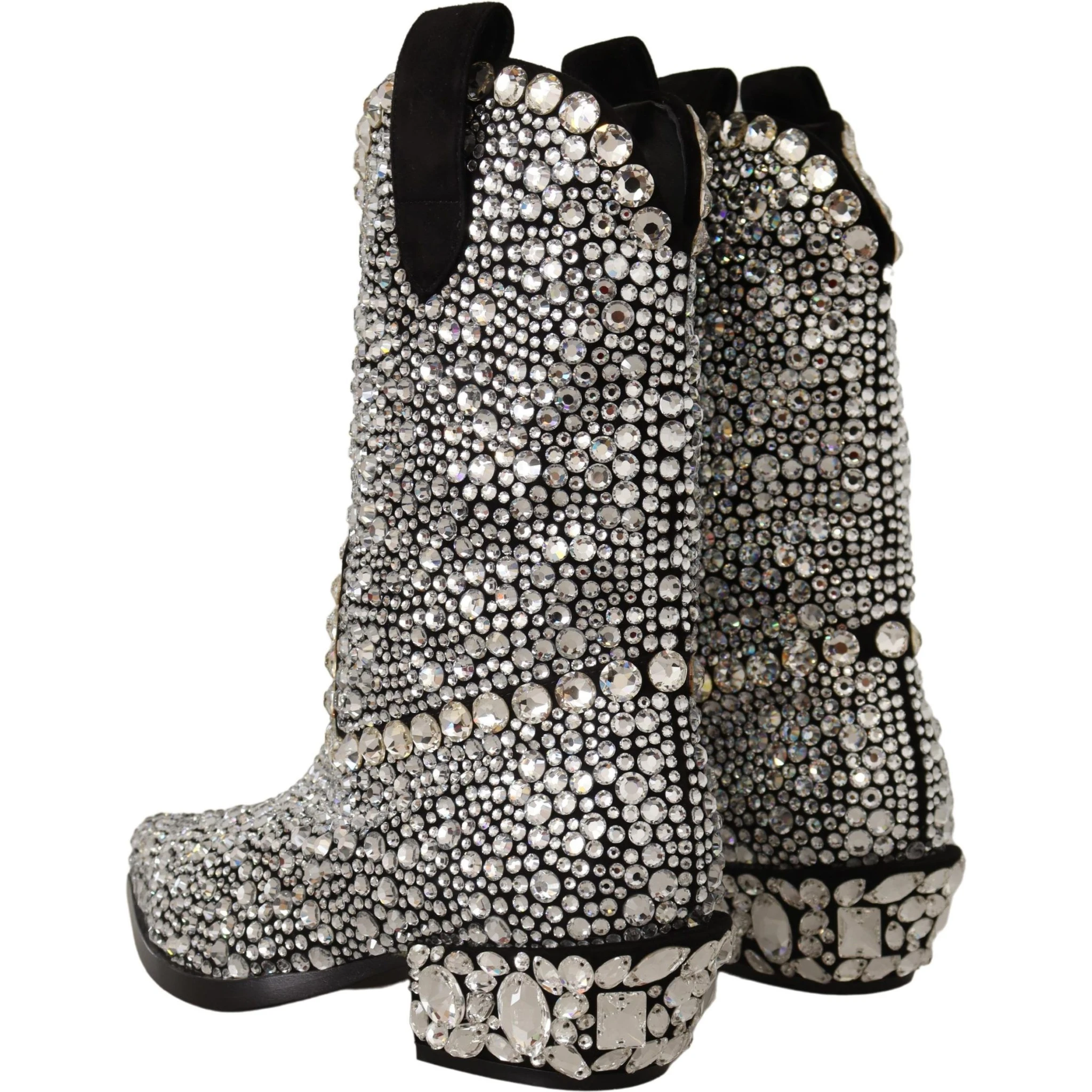 Black Suede Strass Crystal Cowgirl Boots