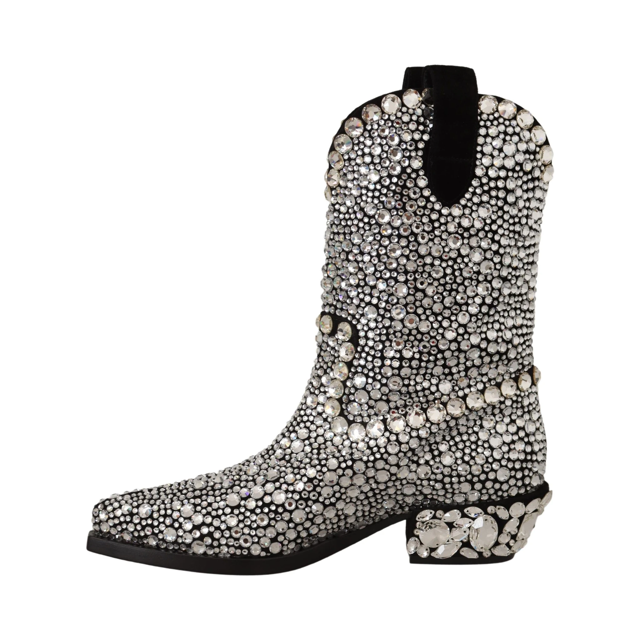 Black Suede Strass Crystal Cowgirl Boots