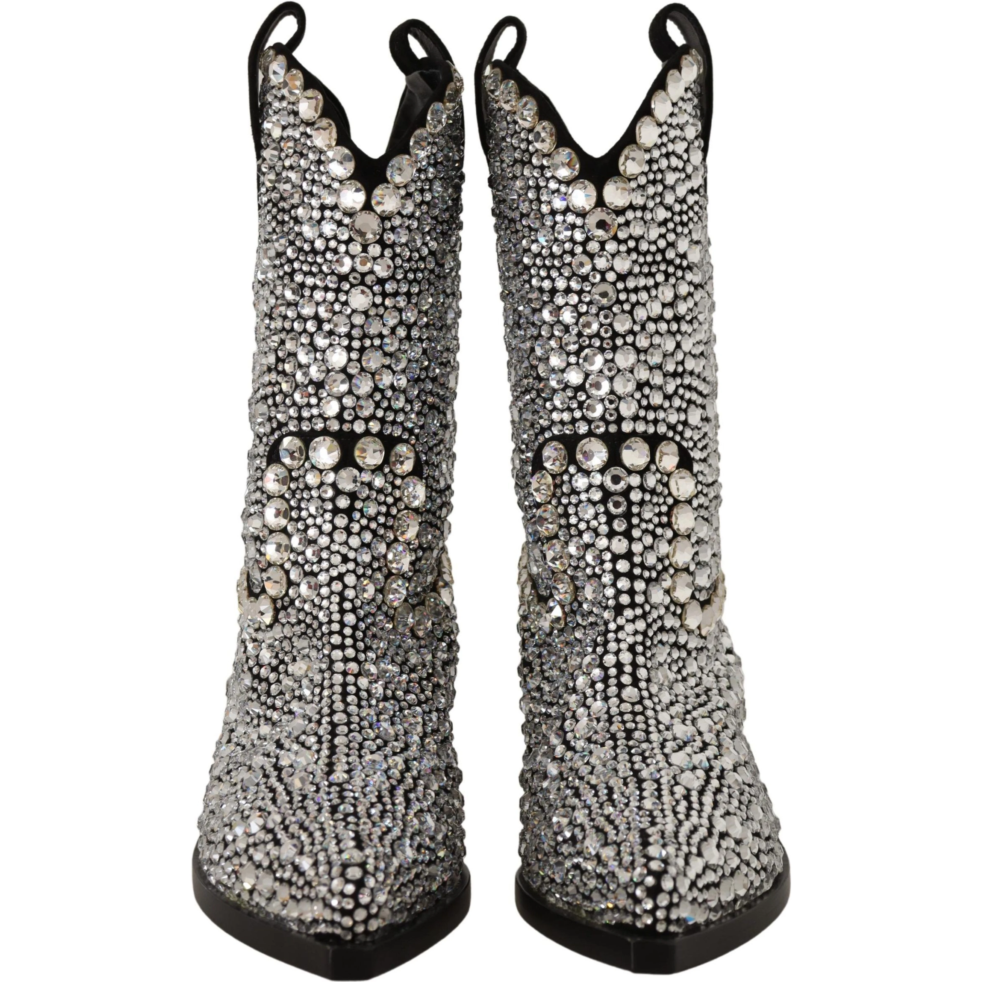 Black Suede Strass Crystal Cowgirl Boots