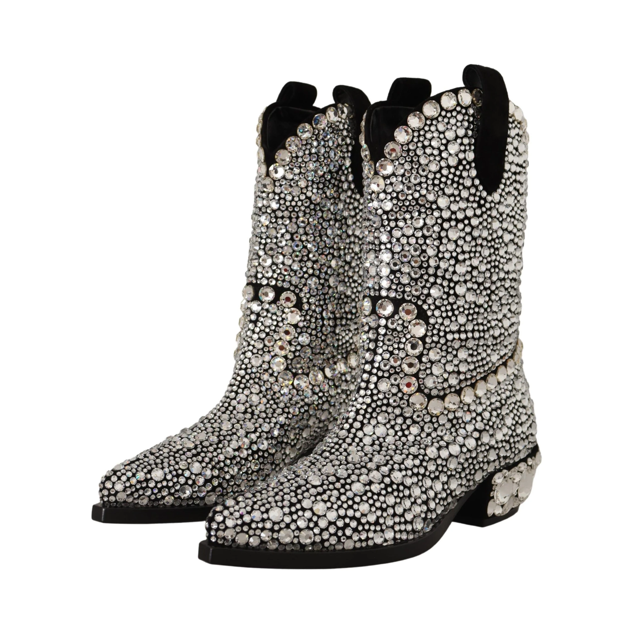 Black Suede Strass Crystal Cowgirl Boots
