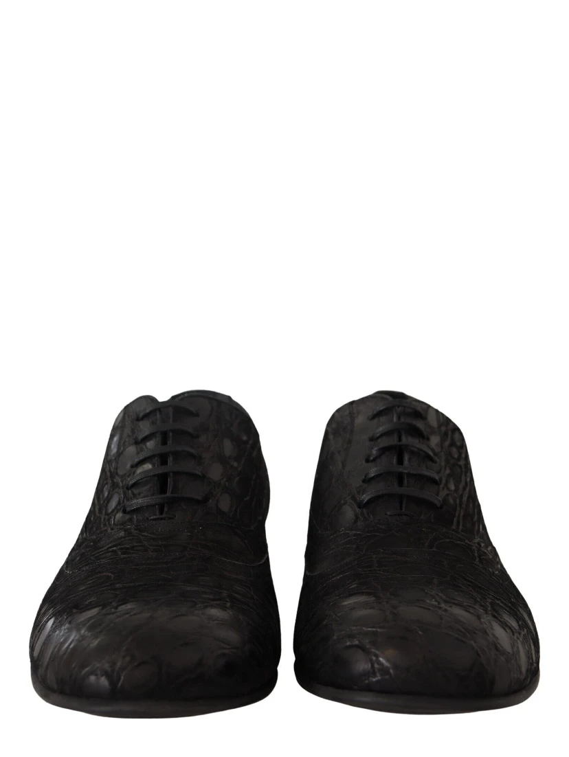 Black Caiman Leather Mens Oxford Shoes