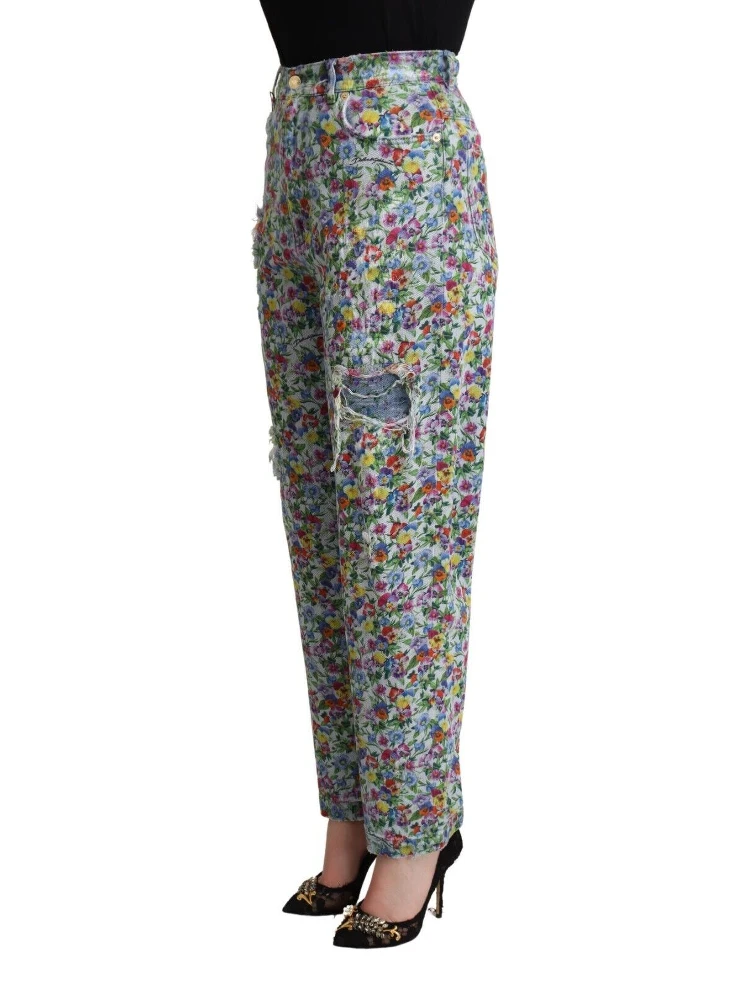 Blue Floral Print High Waist Denim Tapered Jeans alternative