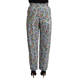 Blue Floral Print High Waist Denim Tapered Jeans