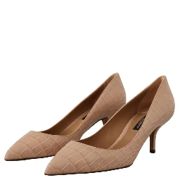Beige Leather Pointed Heels Pumps Shoes