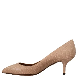 Beige Leather Pointed Heels Pumps Shoes