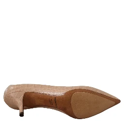 Beige Leather Pointed Heels Pumps Shoes