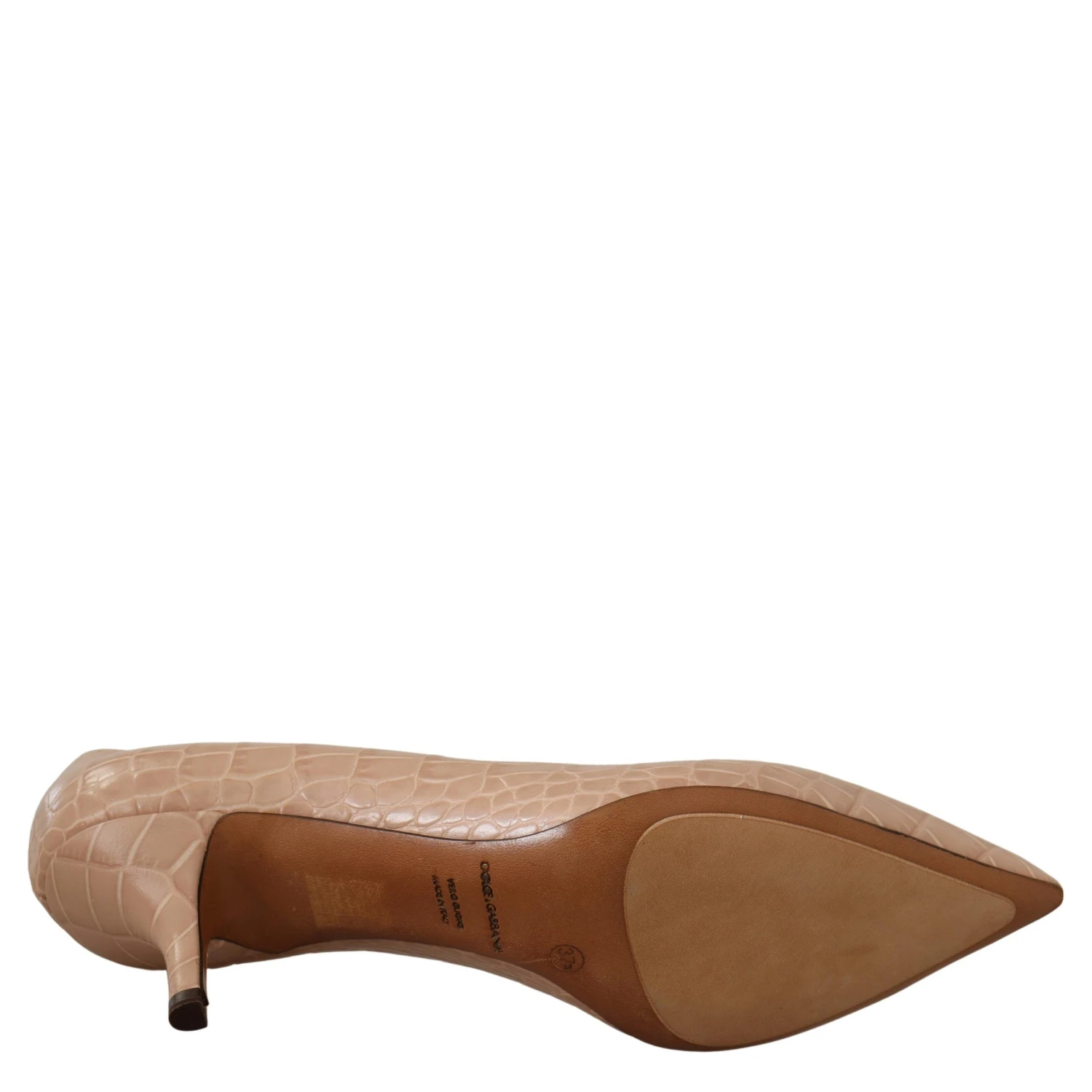 Beige Leather Pointed Heels Pumps Shoes