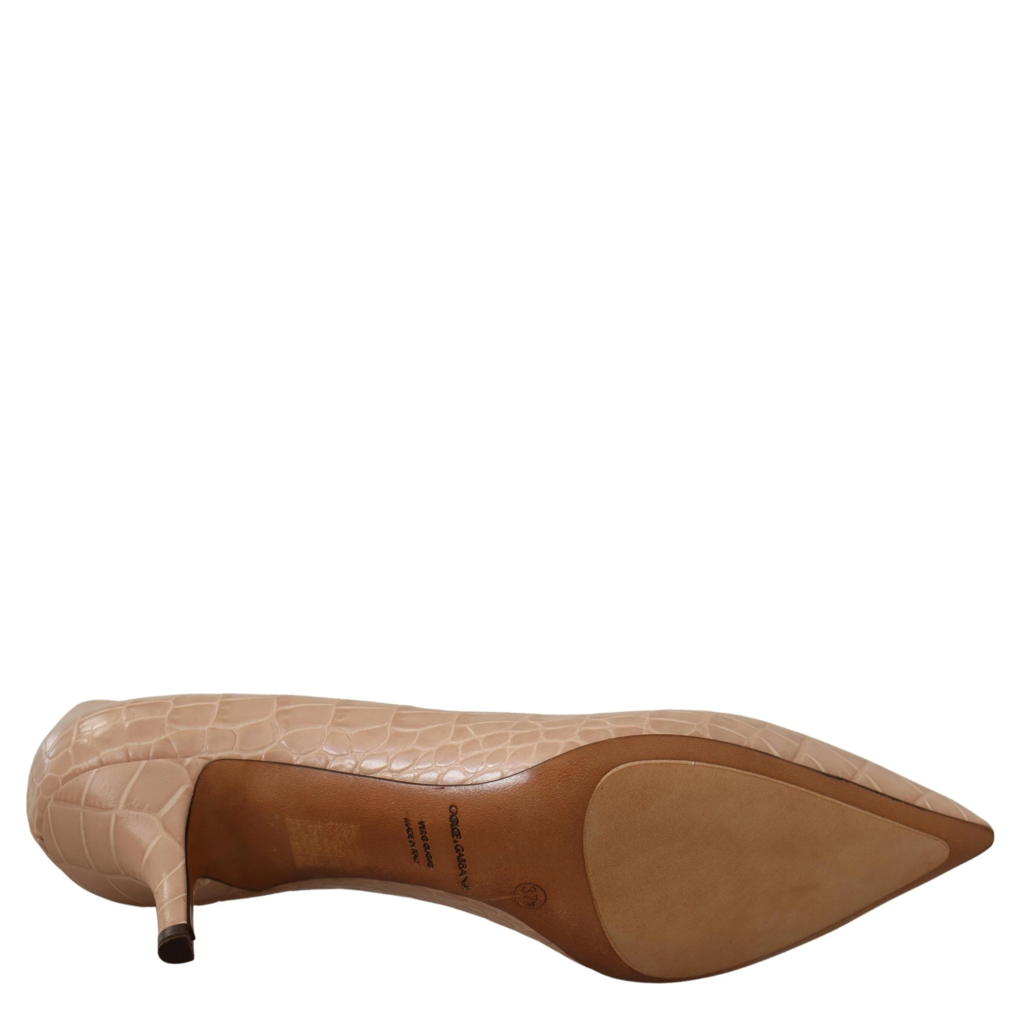 Beige Leather Pointed Heels Pumps Shoes