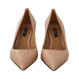 Beige Leather Pointed Heels Pumps Shoes