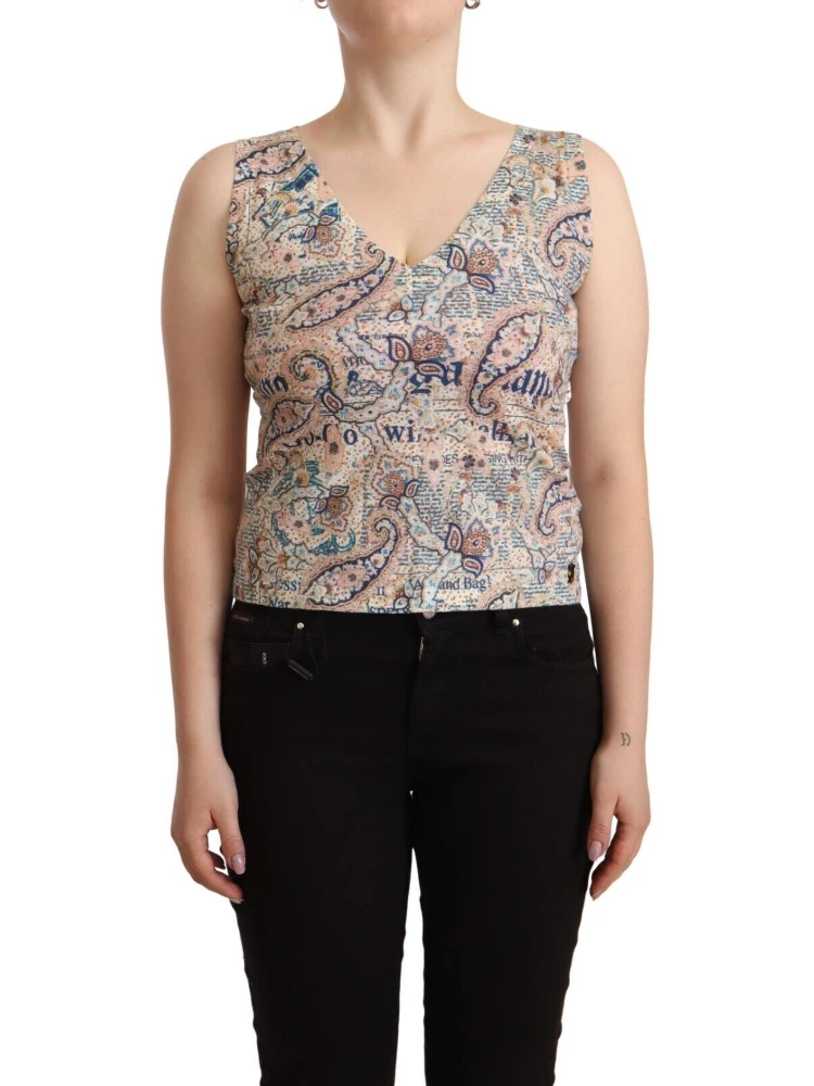 Multicolor Cotton Sleeveless V-neck Tank Top