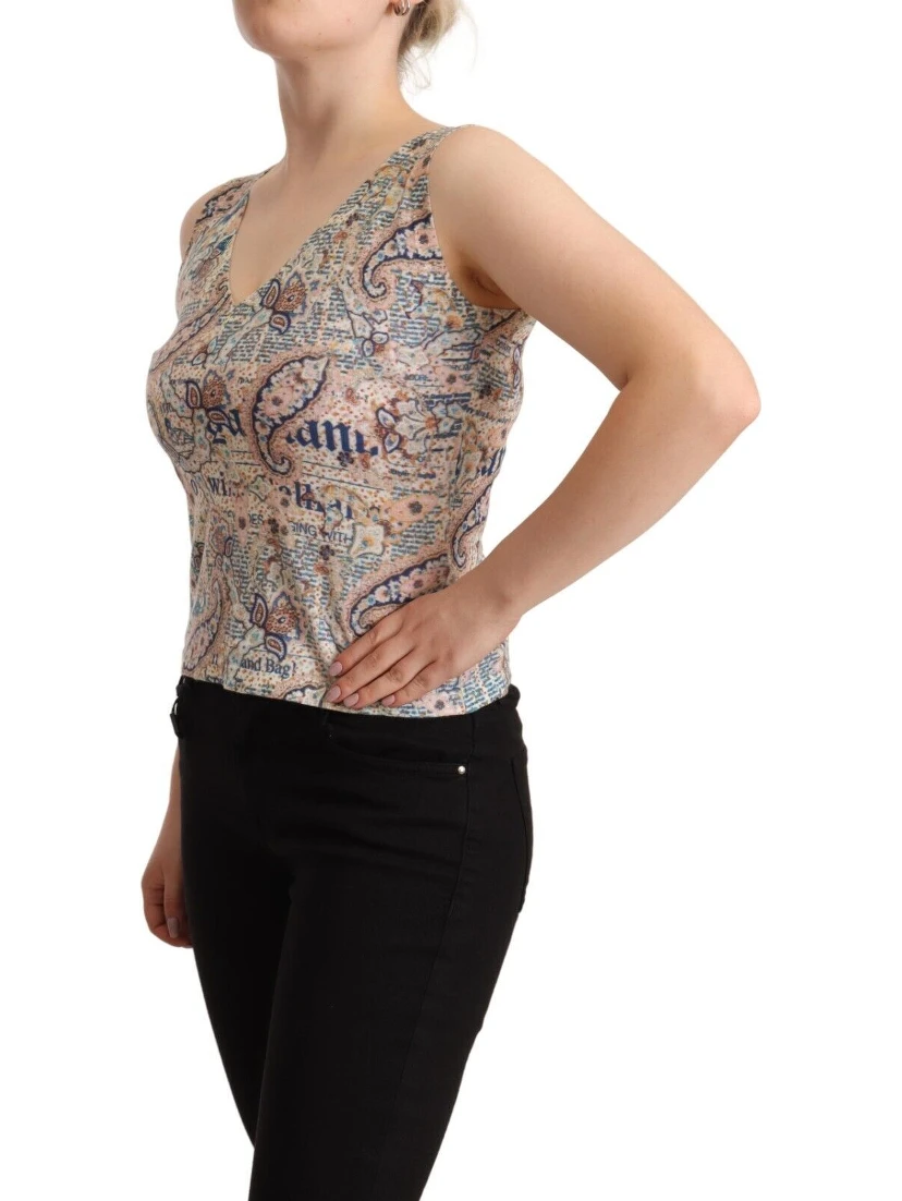 Multicolor Cotton Sleeveless V-neck Tank Top