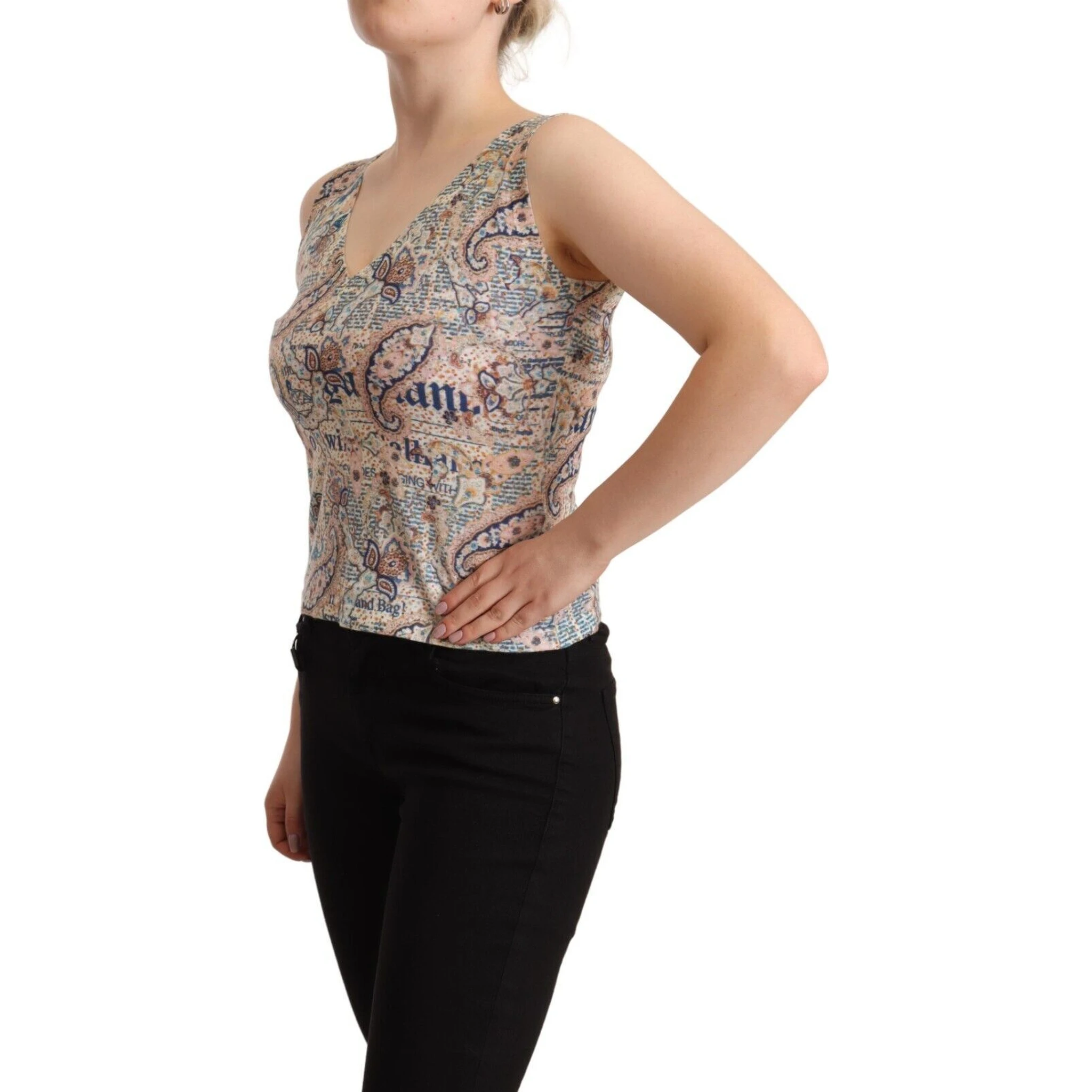 Multicolor Cotton Sleeveless V-neck Tank Top