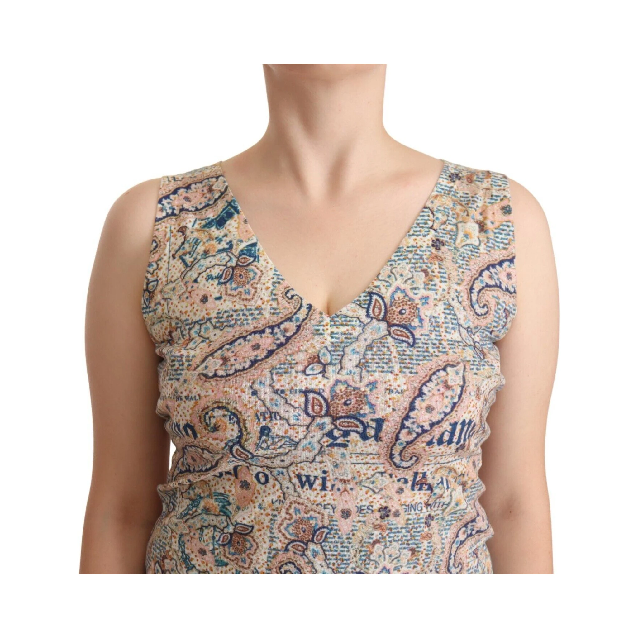 Multicolor Cotton Sleeveless V-neck Tank Top