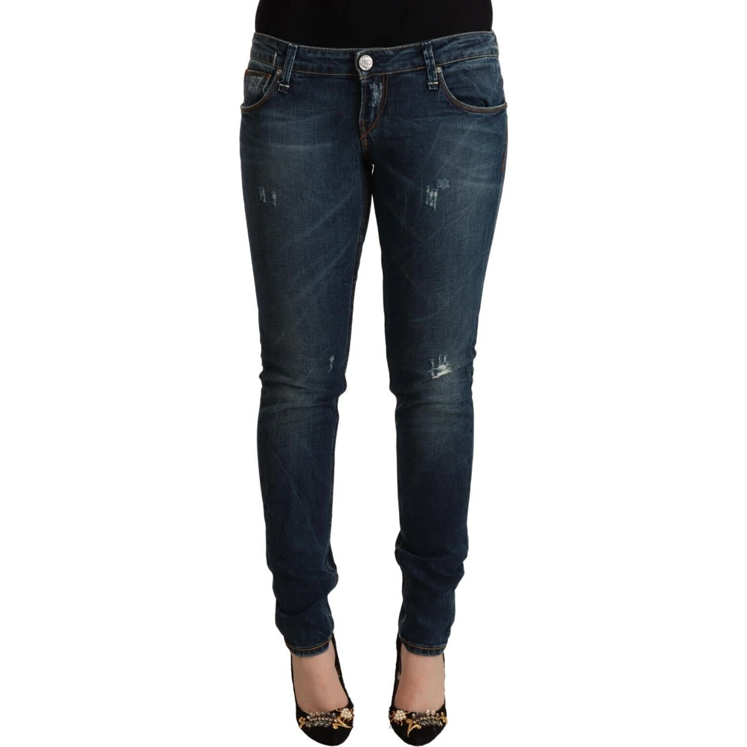 Blue Washed Low Waist Slim Fit Denim Jeans