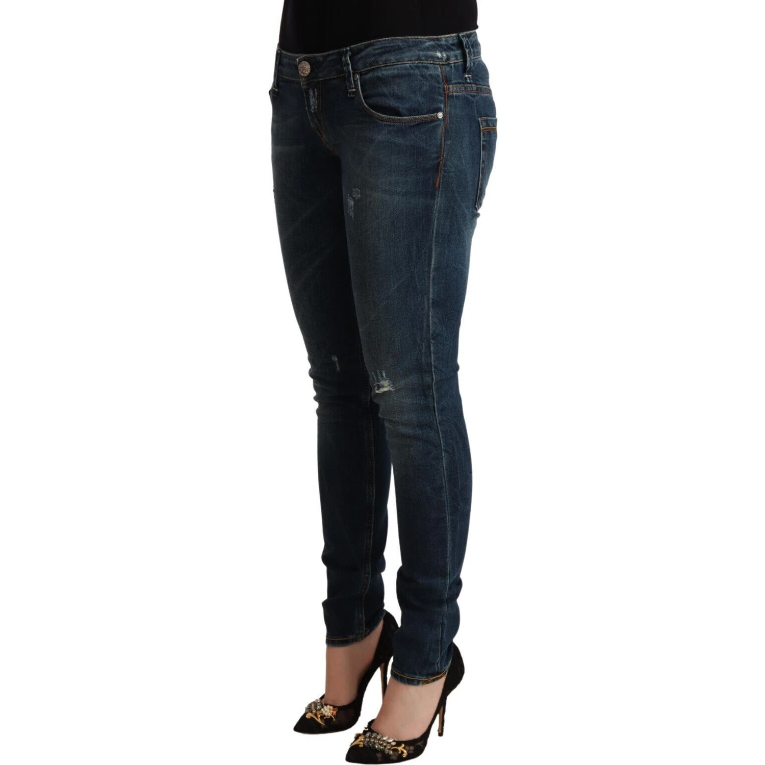 Blue Washed Low Waist Slim Fit Denim Jeans