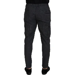 Gray Checked Cargo Trousers Stretch Pants