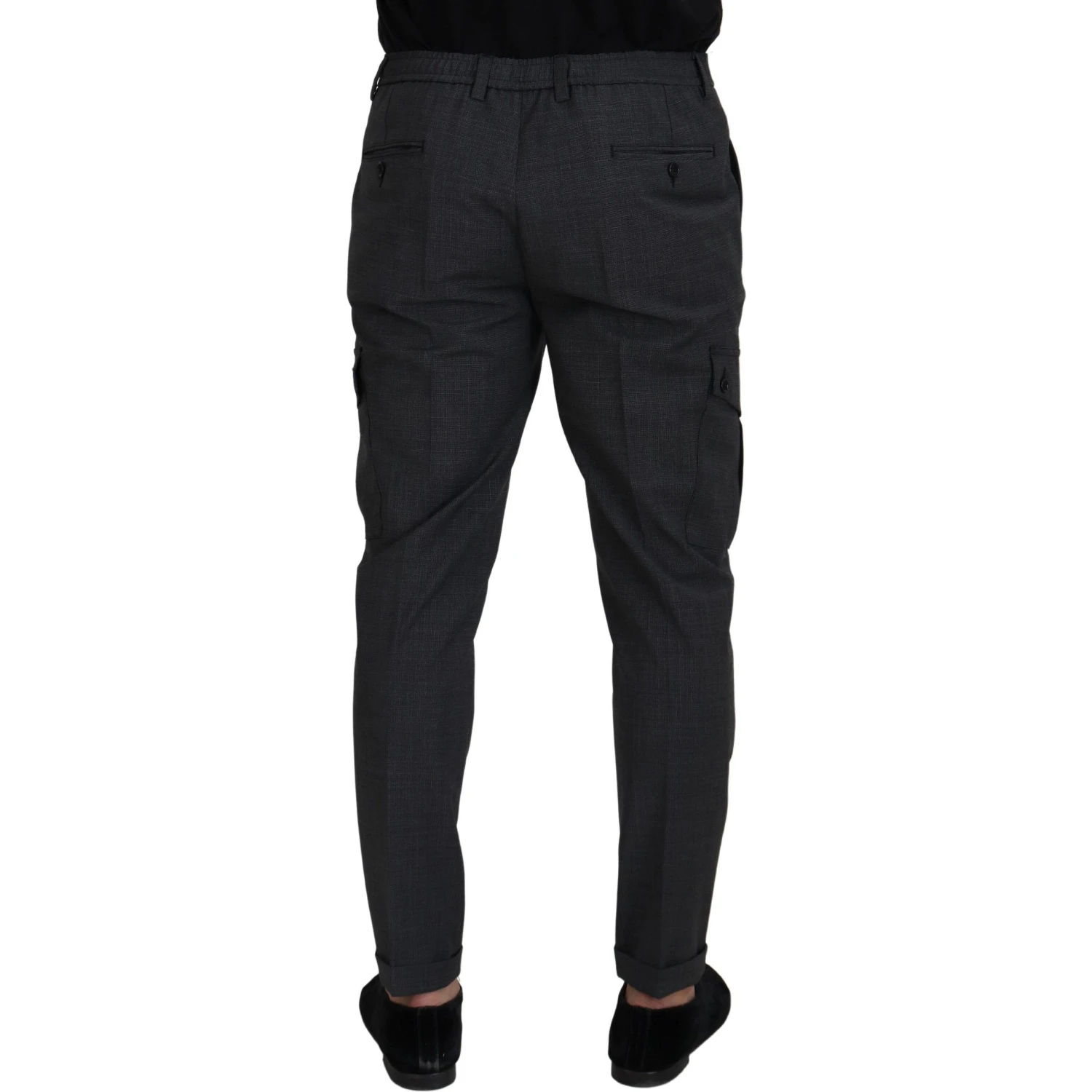 Gray Checked Cargo Trousers Stretch Pants