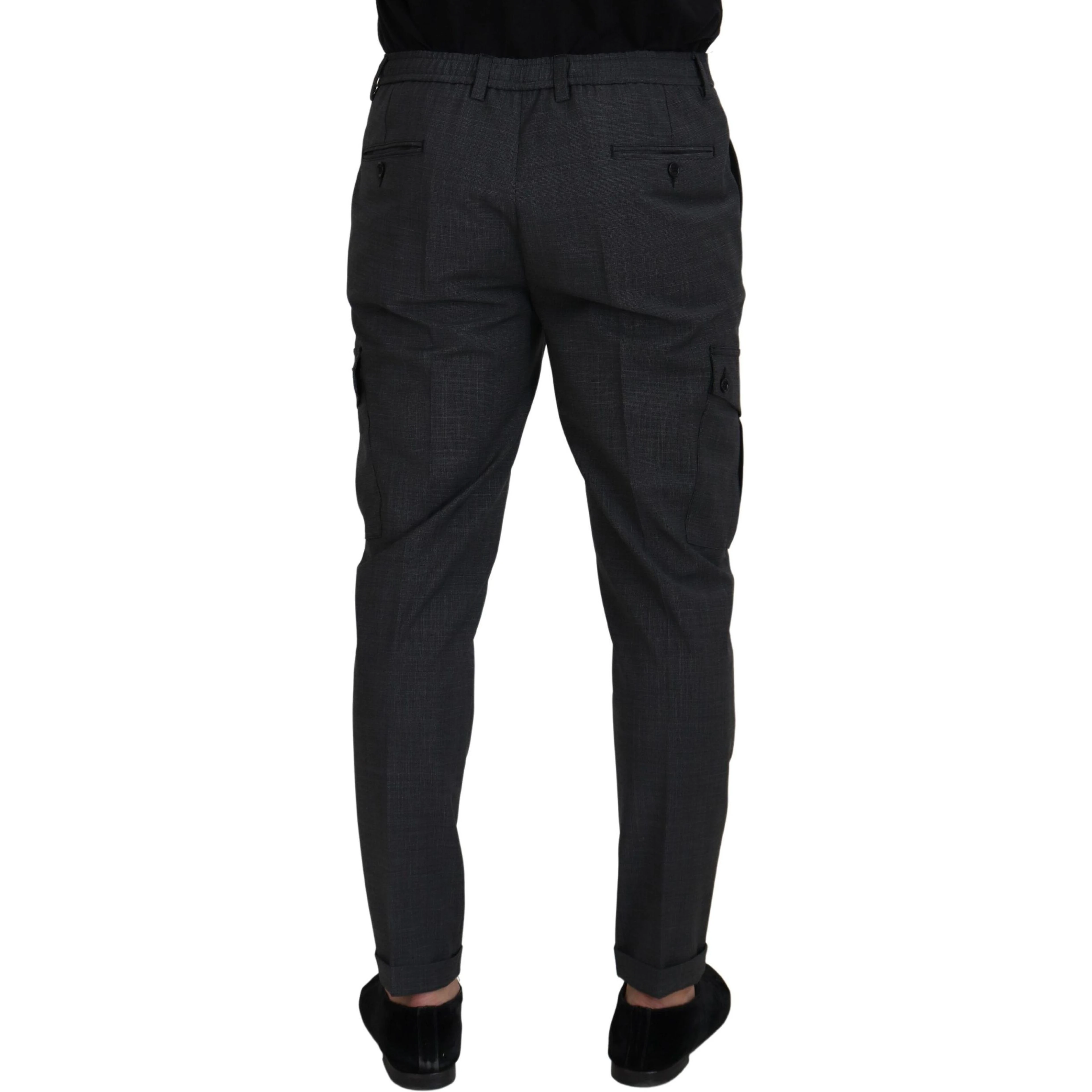 Gray Checked Cargo Trousers Stretch Pants