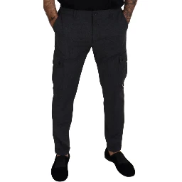 Gray Checked Cargo Trousers Stretch Pants