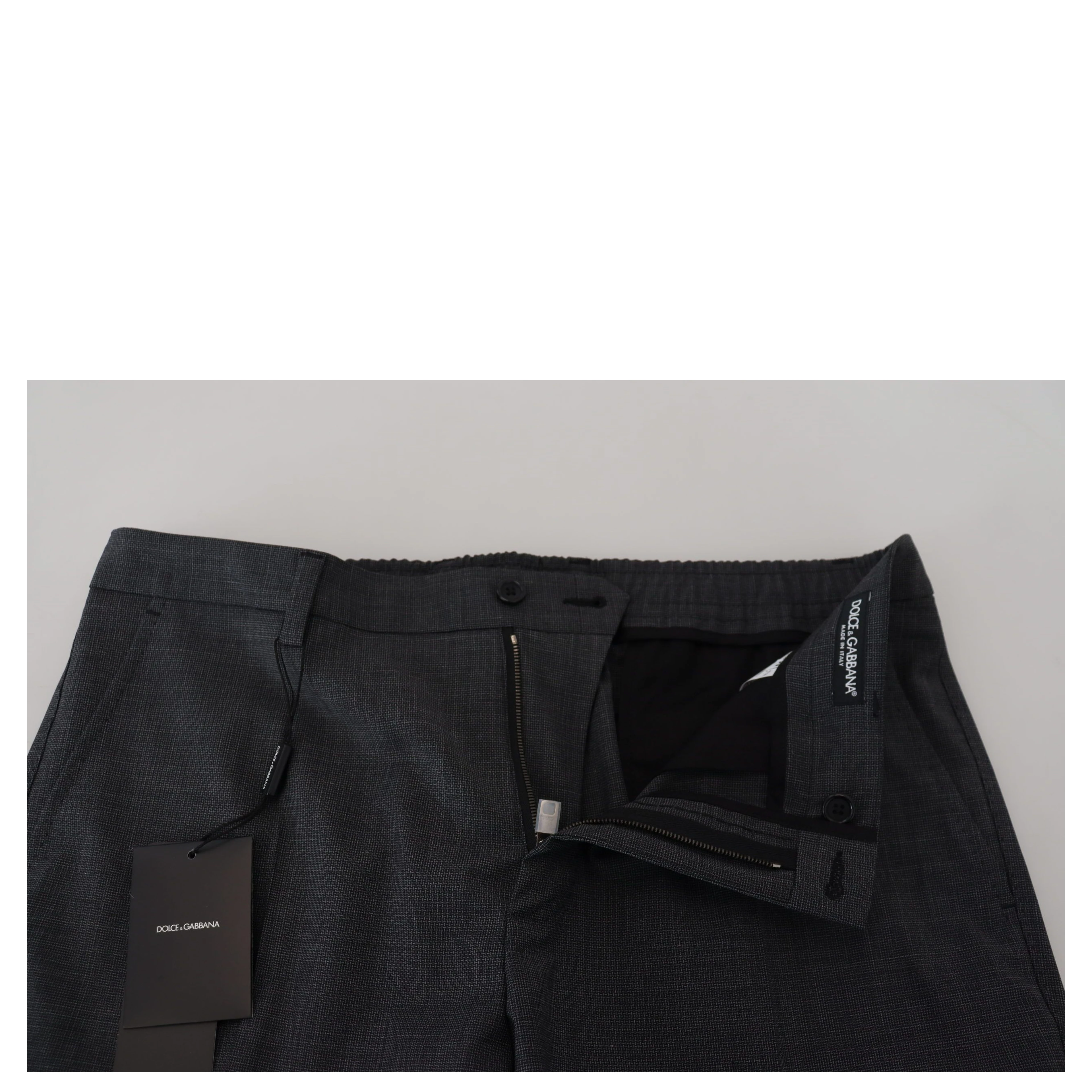 Gray Checked Cargo Trousers Stretch Pants