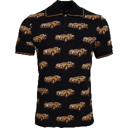Black Car Print Short Sleeve Polo T-shirt