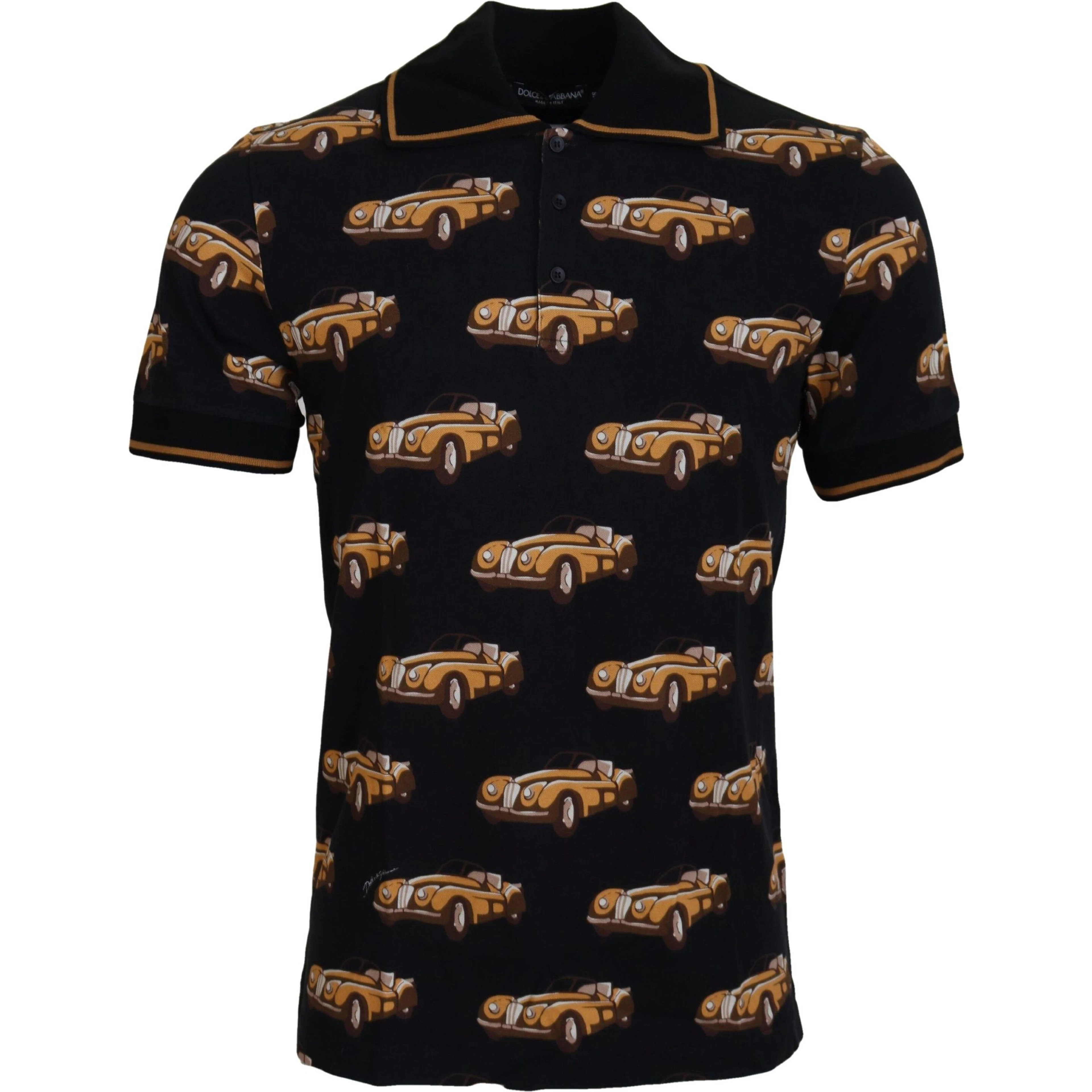 Black Car Print Short Sleeve Polo T-shirt