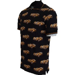 Black Car Print Short Sleeve Polo T-shirt