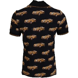Black Car Print Short Sleeve Polo T-shirt