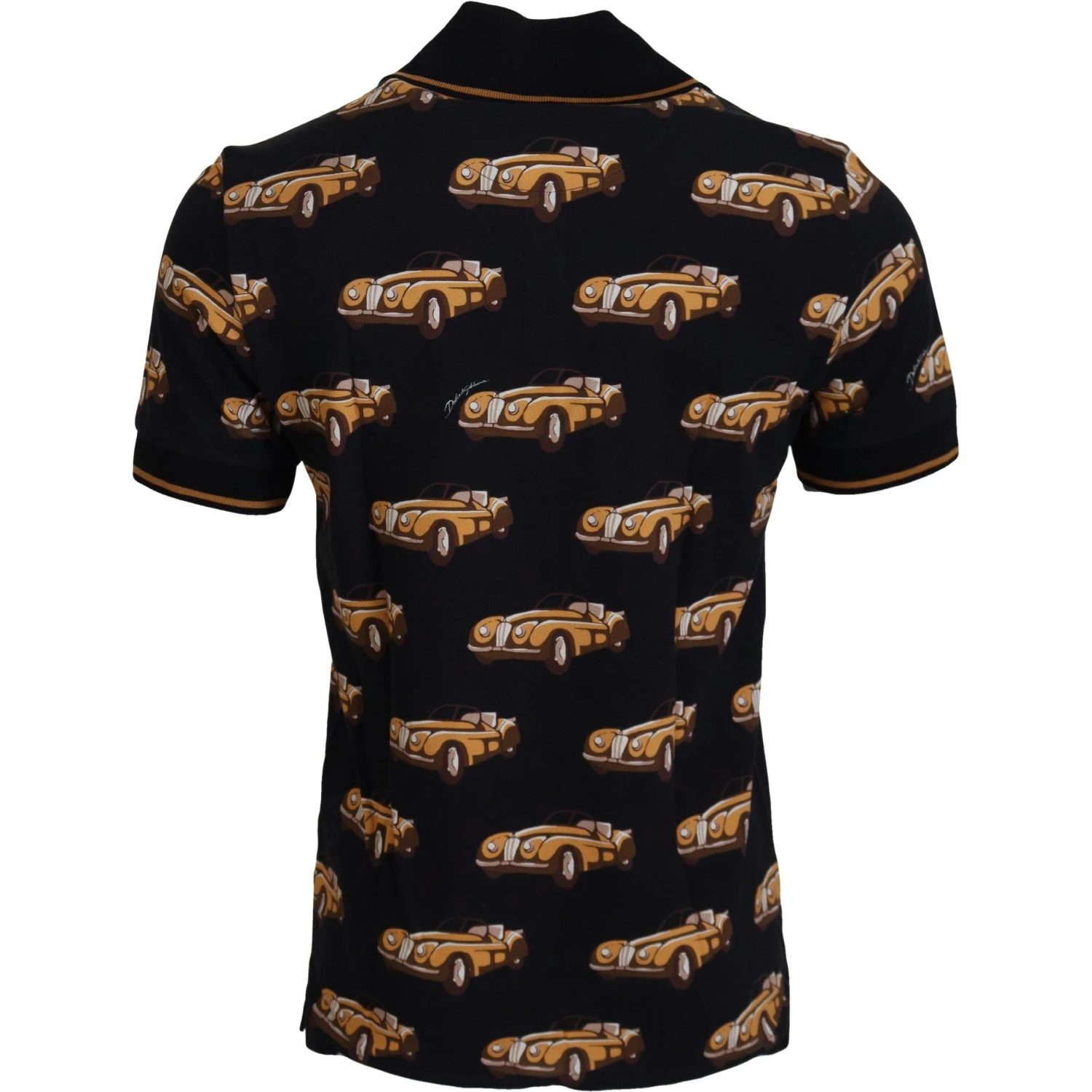 Black Car Print Short Sleeve Polo T-shirt