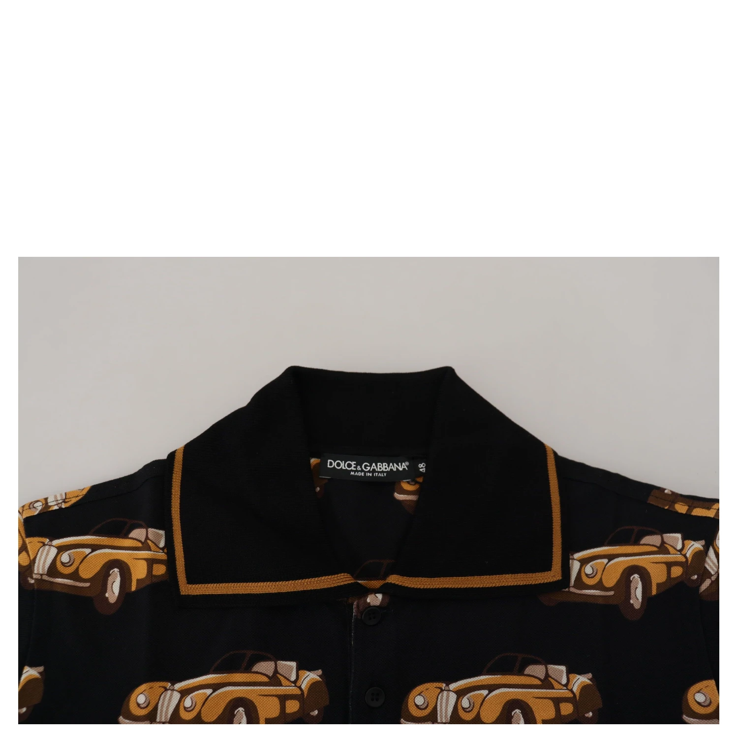 Black Car Print Short Sleeve Polo T-shirt