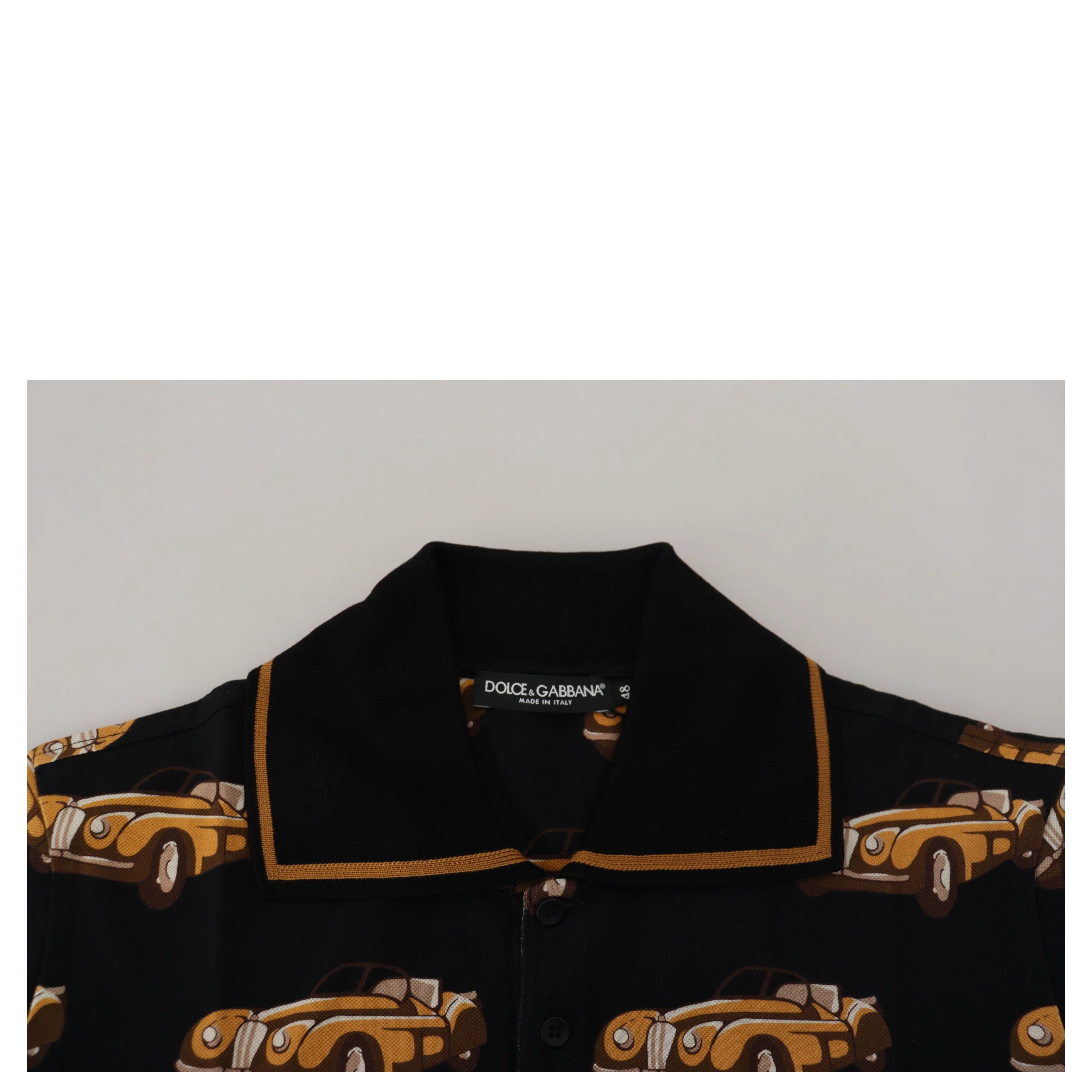 Black Car Print Short Sleeve Polo T-shirt