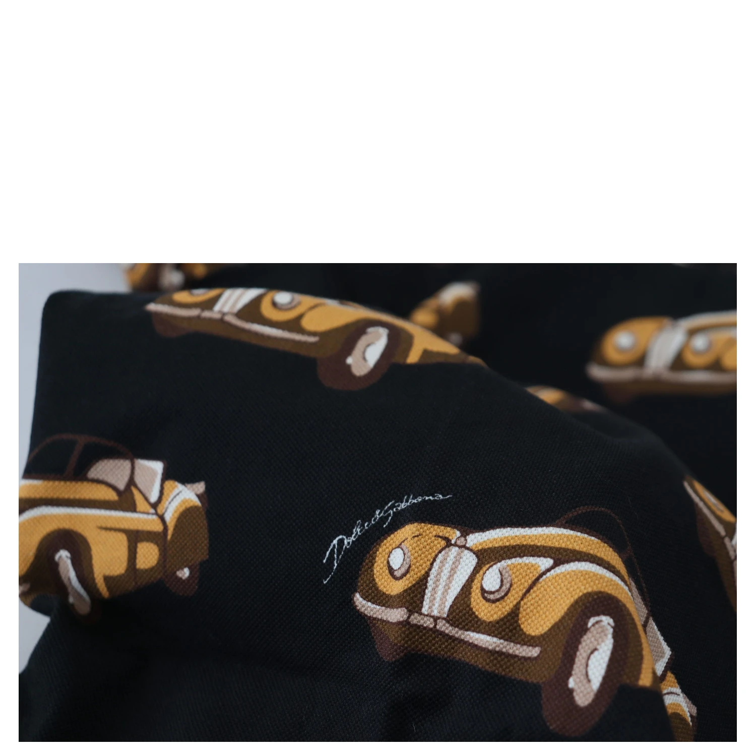 Black Car Print Short Sleeve Polo T-shirt