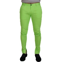 Light Green Cotton Skinny Men Trousers Pants