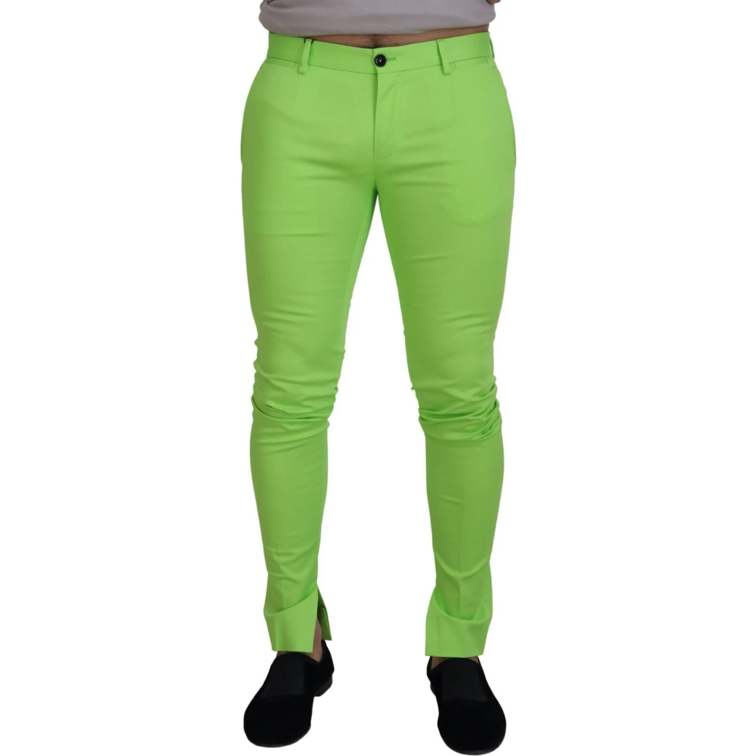 Light Green Cotton Skinny Men Trousers Pants