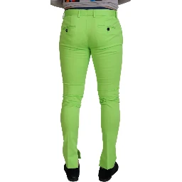 Light Green Cotton Skinny Men Trousers Pants