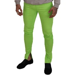 Light Green Cotton Skinny Men Trousers Pants