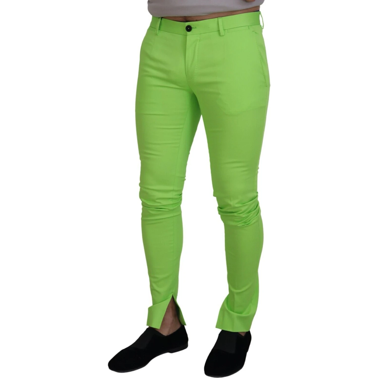 Light Green Cotton Skinny Men Trousers Pants