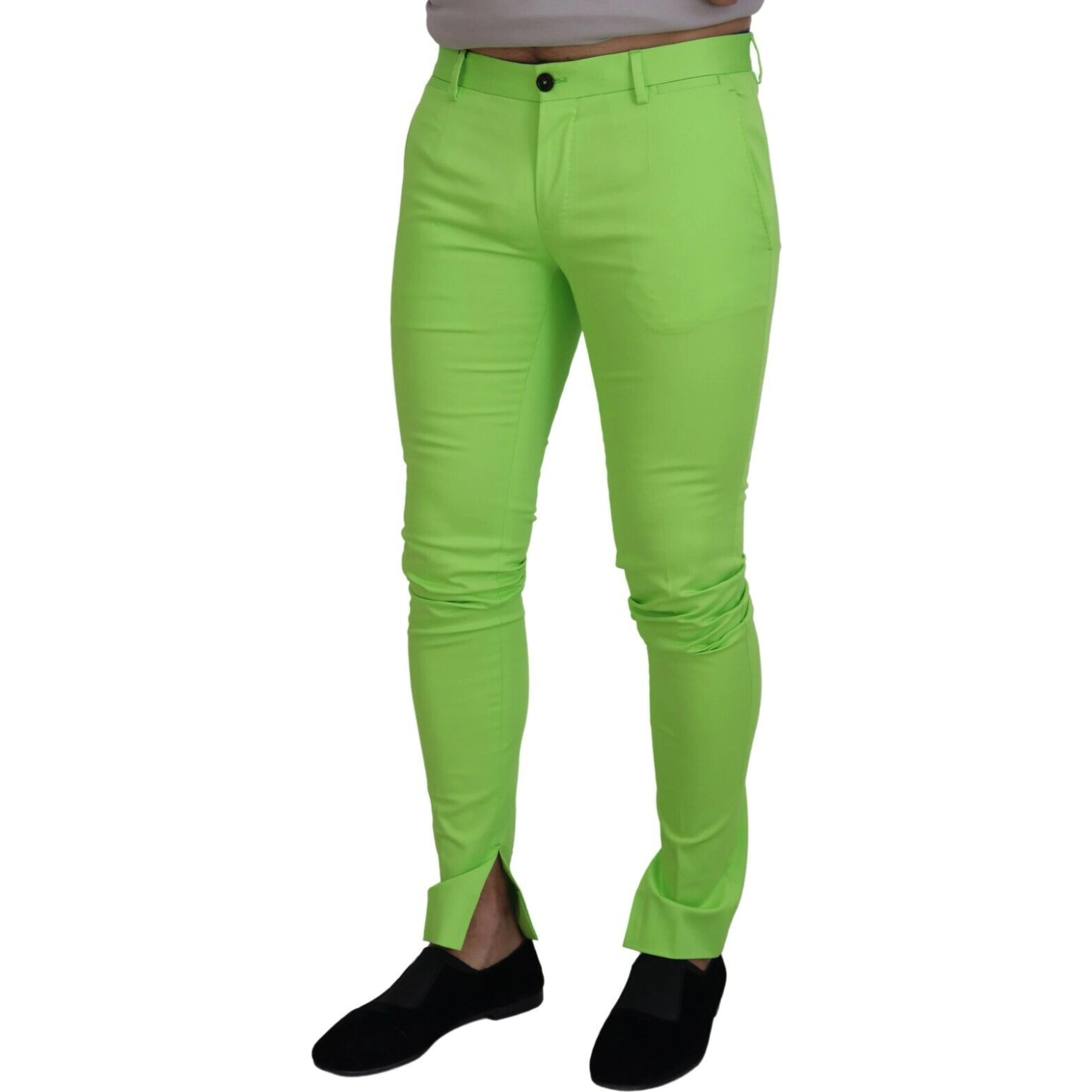 Light Green Cotton Skinny Men Trousers Pants